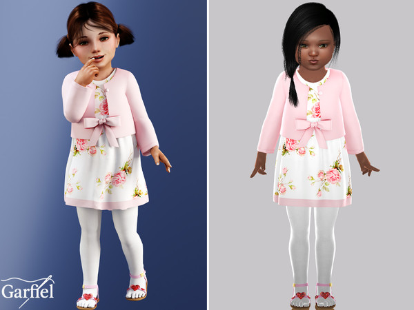 Sims 4 — Toddler - Floral dress with soft cardigan by Garfiel — A delicate floral dress for toddlers paired with a soft