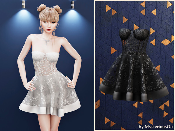 Sims 4 — Lace corset flare dress by MysteriousOo — Strapless lace dress with fitted bodice and flared skirt