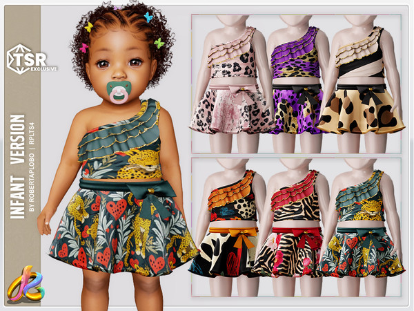 Sims 4 — Animal Print  Blouse & Bow Skirt 337 - Infant SET by RobertaPLobo — Animal Print Blouse & Bow Skirt -