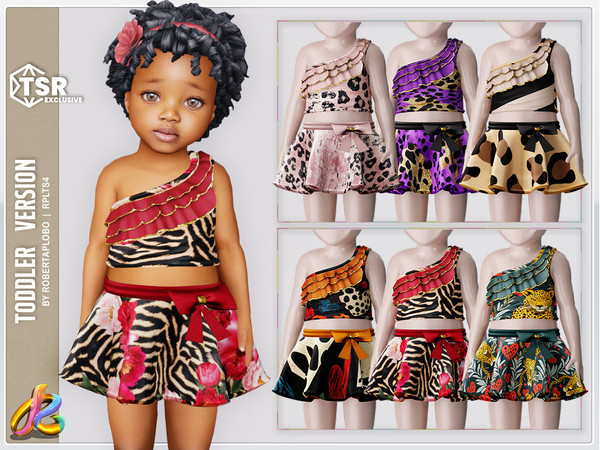 Sims 4 — Animal Print Blouse & Bow Skirt 337 - Toddler SET by RobertaPLobo — Animal Print Blouse & Bow Skirt -