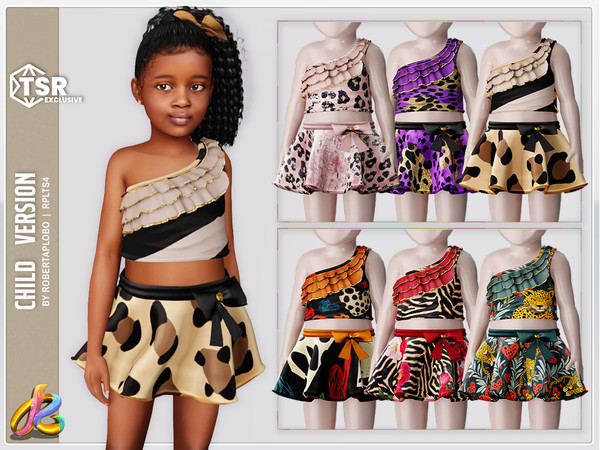 Sims 4 — Animal Print Blouse & Bow Skirt 337 - Child SET by RobertaPLobo — Animal Print Blouse & Bow Skirt - 337