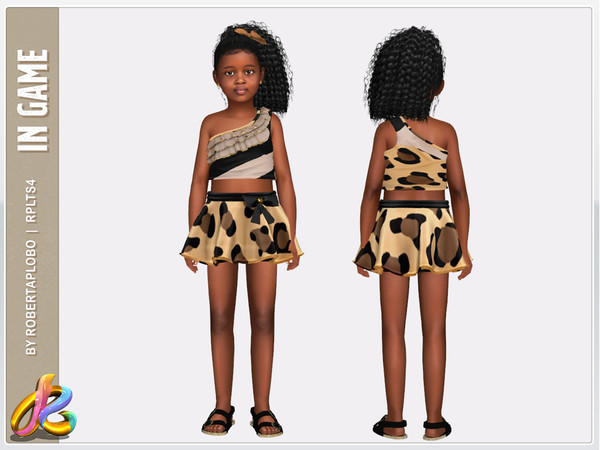 Sims 4 — Bottom 337 by RobertaPLobo — Animal Print Blouse & Bow Skirt - 337 SET