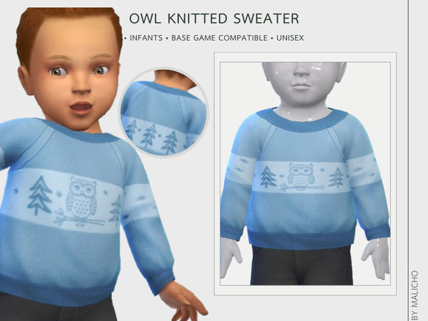 Sims 4 — Owl Knitted Sweater by malicho — Owl Knitted Sweater with a cute winter owl motif for infants, perfect for cold