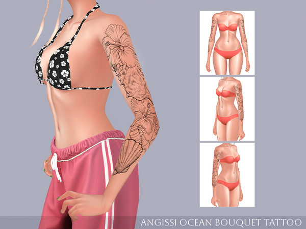 Sims 4 — Ocean Bouquet Tattoo by ANGISSI — PREVIEWS MADE USING HQ MOD HQ compatible