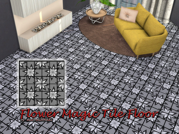 Sims 4 — Flower Magic Tile Floor by matomibotaki — Elegant and at the same time playful tiled floors with different