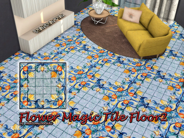 Sims 4 — Flower Magic Tile Floor2 by matomibotaki — Elegant and at the same time playful tiled floors with different