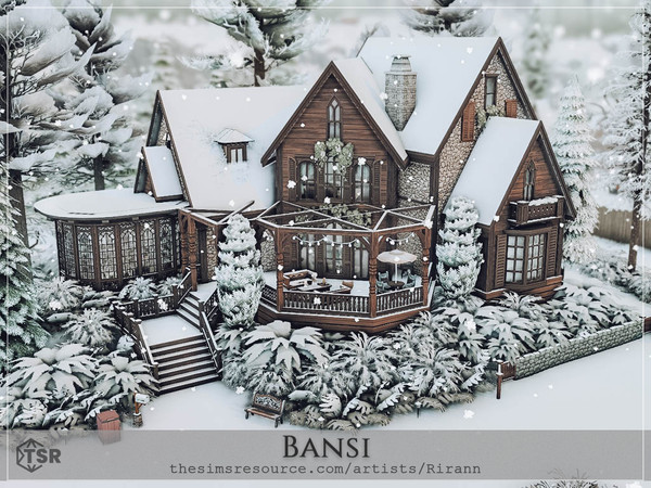 Sims 4 — Bansi - No CC by Rirann — Bansi is a cozy winter home in brown and green colors with the use of wood and stone