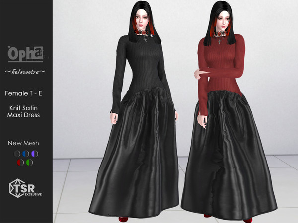 Sims 4 — OPHA - Maxi Dress by Helsoseira — Style - Long sleeve knit, satin maxi dress