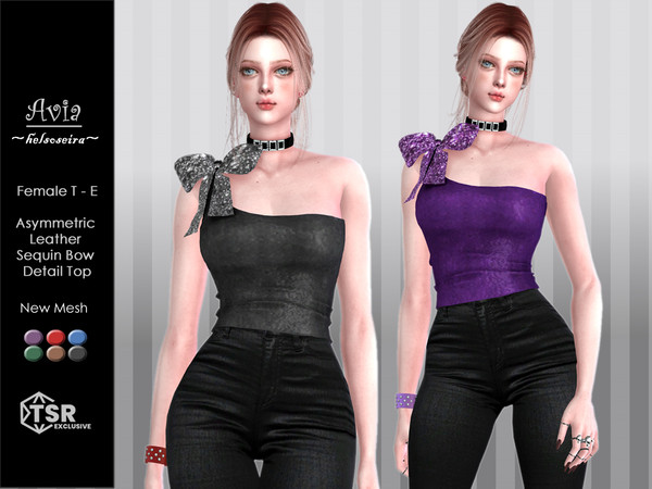 Sims 4 — AVIA - Bow Top by Helsoseira — Style - Asymmetric leather sequin bow detail top