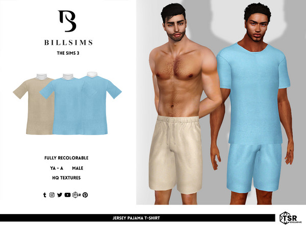Sims 3 — Jersey Pajama T-Shirt by Bill_Sims — This t-shirt features a round ribbed neck, dropped shoulders and a