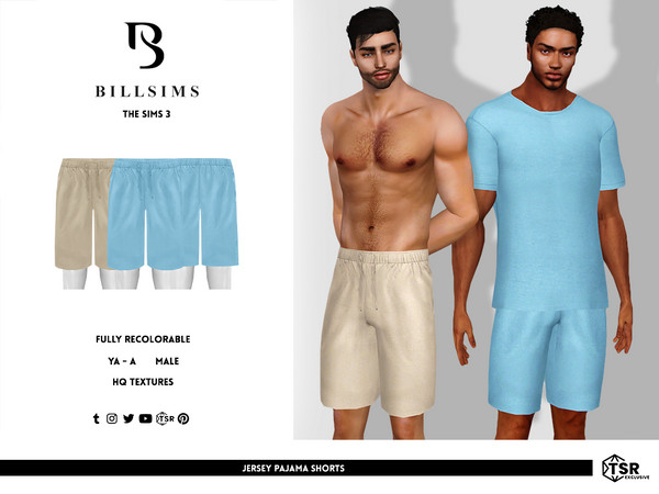 Sims 3 — Jersey Pajama Shorts by Bill_Sims — These shorts feature a drawstring waistband and side pockets! - Male,