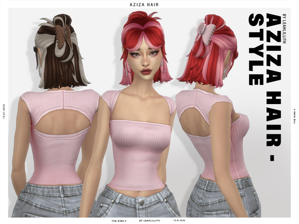 Sims 4 — Aziza Medium Half Up Bun Hairstyle by Leah_Lillith — There is optional recolor (color wheel) which can be found