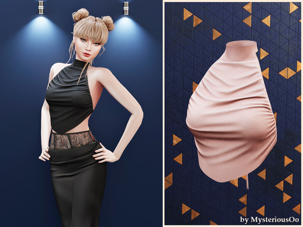 Sims 4 — Asymmetric halter top by MysteriousOo — Asymmetric halter top with open back detail