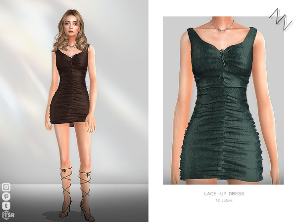 Sims 4 — LACE-UP DRESS by ZNsims — ties, dress, short style, bow, pleat