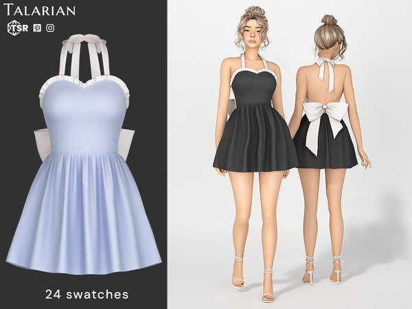 Sims 4 — Leslie Halter Mini Dress With Bow by talarian — Mini dress with halter neckline, sweetheart bodice, and fitted