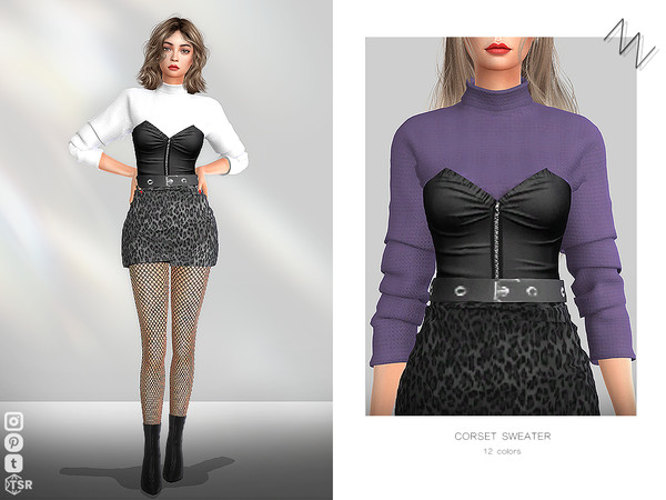 Sims 4 — CORSET SWEATER by ZNsims — corset, sweater, leather, wool, figure-hugging