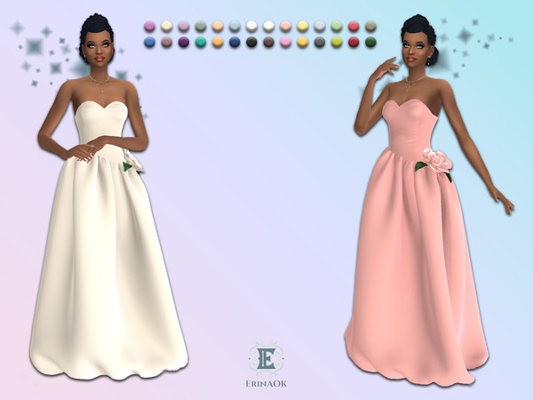Sims 4 — ErinAOK Womens Gown 011126 by ErinAOK — Women's silk strapless gown with metallic rose