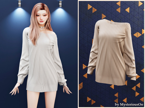 Sims 4 — Soft knit off-shoulder dress by MysteriousOo — Relaxed off-shoulder knit dress with soft texture