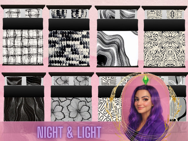 Sims 4 — Night & Light Bed by gokcemsims — Designed around the timeless balance of black and white, this bed set