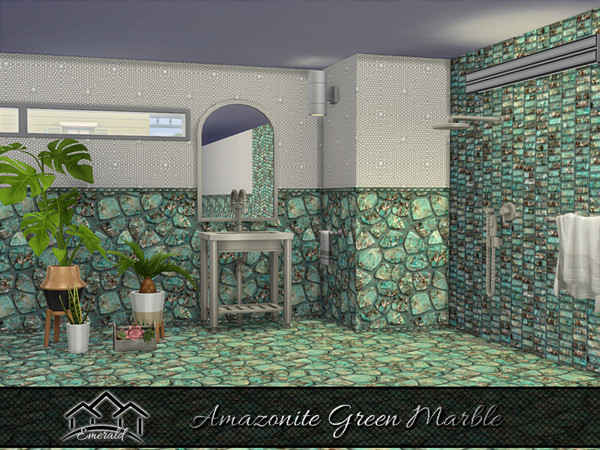 Sims 4 — Amazonite Green Marble wall1 by Emerald — Amazonite green marble is a natural stone with deep green and