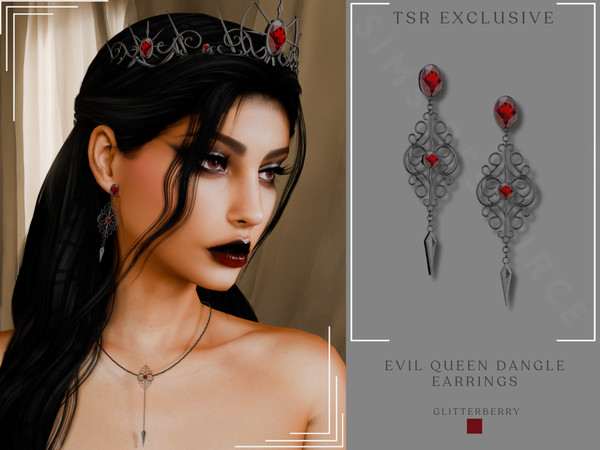 Sims 4 — Evil Queen Dangle Earring by Glitterberryfly — Perfect black and ruby earrings for an evil royal queem