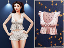 Sims 4 — Polka dot ruffle pajama top by MysteriousOo — Light cropped top with ruffles and bow detail