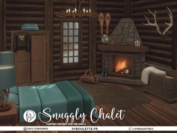 Sims 4 — SYB Snuggly Chalet - Table Lamp by Syboubou — Snuggly Chalet is a warm and rustic bedroom cc set made for winter