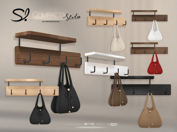 Sims 4 — Compacta Wall Shelf Hanger by SIMcredible! — This set's pieces are: