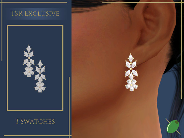 Sims 4 — Daphne Diamond Earrings by Pitted0live — Diamond earrings in a floral design Custom catalog image