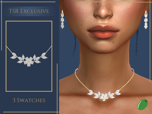 Sims 4 — Daphne Diamond Necklace by Pitted0live — Short necklace with diamonds in a dainty floral design Custom catalog