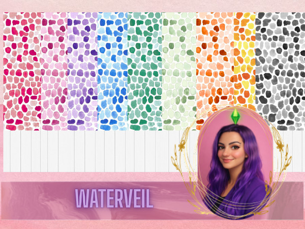 Sims 4 — Waterveil Wall by gokcemsims — This wall set combines soft watercolor patterns with classic paneled textures,