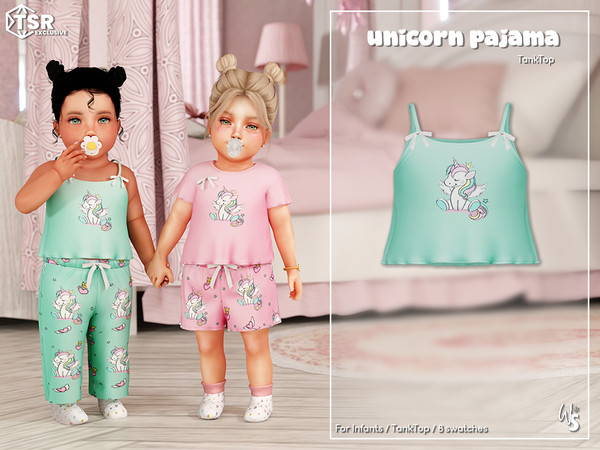 Sims 4 — (Wisteria) UnicornPajama Set - TankTop (infant) by WisteriaSims — for toddler - girls
