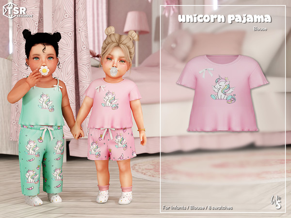 Sims 4 — (Wisteria) UnicornPajama Set - Blouse (infant) by WisteriaSims — for toddler - girls