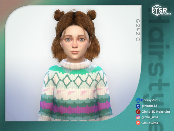Sims 4 — Half Up Bun Hair for Children - Ginko 242C by Daisy-Sims — 21 base colors + 9 ombre colors