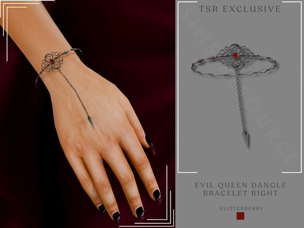 Sims 4 — Evil Queen Dangle Bracelet Right by Glitterberryfly — A right hand wrist bracelet with black metal and rubies