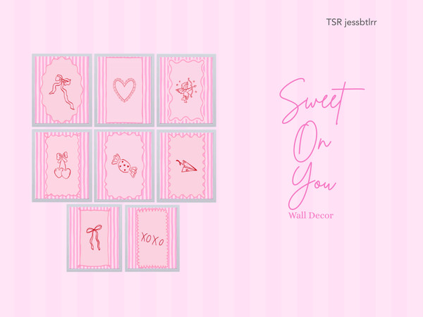 Sims 4 — Sweet On You by jessbtlrr — Bring a flirty, girly vibe to your Sims rooms with this sweet pink wall art set!