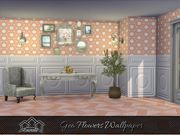 Sims 4 — Geo Flowers Wallpaper1 by Emerald — Create the perfect accent for any wall in your home with Geo flowers