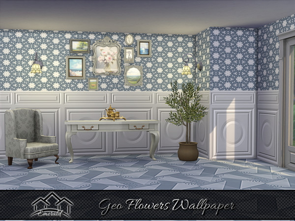 Sims 4 — Geo Flowers Wallpaper2 by Emerald — Create the perfect accent for any wall in your home with Geo flowers