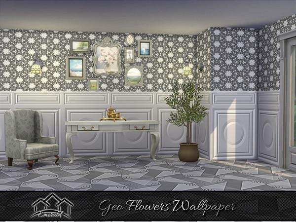 Sims 4 — Geo Flowers Wallpaper4 by Emerald — Create the perfect accent for any wall in your home with Geo flowers