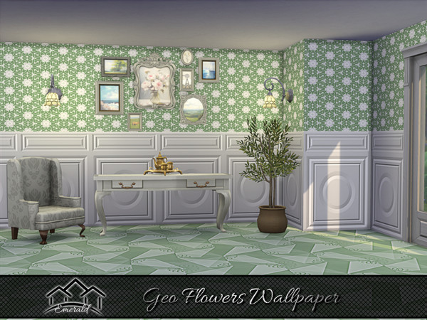 Sims 4 — Geo Flowers Wallpaper6 by Emerald — Create the perfect accent for any wall in your home with Geo flowers