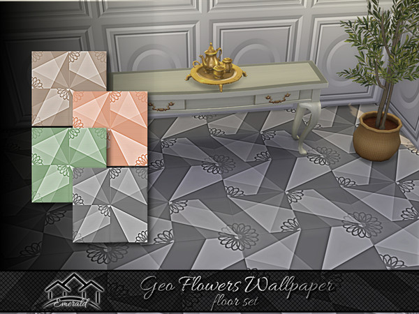 Sims 4 — Geo Flowers Wallpaper floor set by Emerald — Create the perfect accent for any wall in your home with Geo