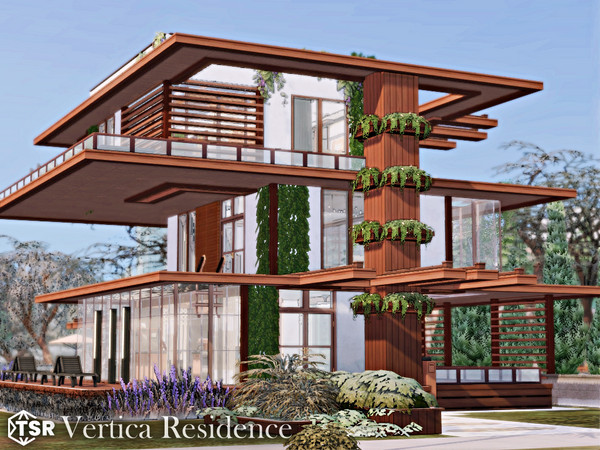 Sims 4 — Vertica Residence l noCC by simZmora — A bold three-level modern home with a striking architectural exterior and