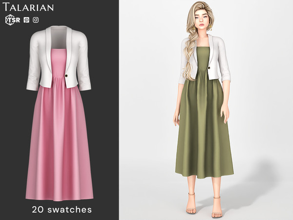 Sims 4 — Sevyn Midi Dress With Cropped Jacket by talarian — Midi dress with a fitted bodice and softly flared skirt