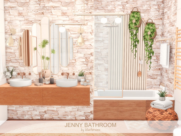 Sims 4 — Jenny Bathroom by BlusterSims — The Jenny Bathroom is a warm, modern spa-inspired space featuring soft stone