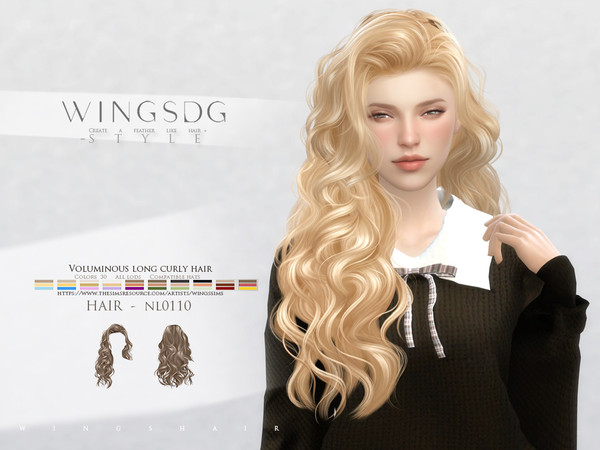 Sims 4 — WINGS-NL0110-Voluminous long curly hair by wingssims — Colors:30