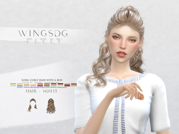 Sims 4 — WINGS-NL0115-Long curly hair with a bun by wingssims — Colors:30