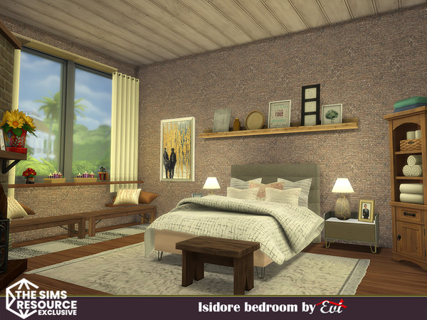 Sims 4 — evi isidore bedroom by evi — A comfy bedroom with a lot of light coming in and a fireplace for the cold days .