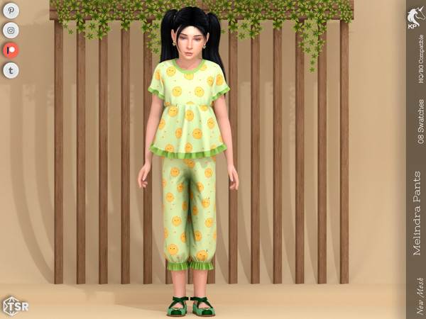Sims 4 — Melindra Pants- Child by KaTPurpura — Semi-length trousers with ruffles and a cute pattern