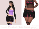 Sims 4 — Saiah Pleated Plaid Skirt by Dissia — Low waist black short pleated skirt with plaid parts