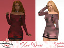 Sims 4 — Xos Dress by Dissia — Stripes bare shoulders long sleeves ribbed short dress